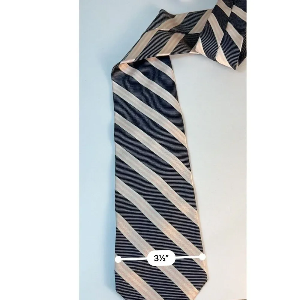 J. Crew Men's Navy Ivory Pink 100% Silk Diagonal Striped Classic Tie